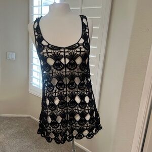 Black Handmade Cotton crochet cover up with a lace design #crochet beachwear‎